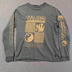 Vans Off The Wall Graphic T-Shirt Men's Large Green Yellow Long Sleeve